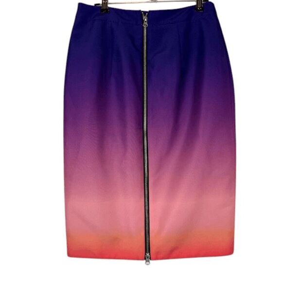 Rebecca Minkoff Ombre Knee Length Skirt Pockets Back Reversible Zipper Size 10 - Picture 3 of 13